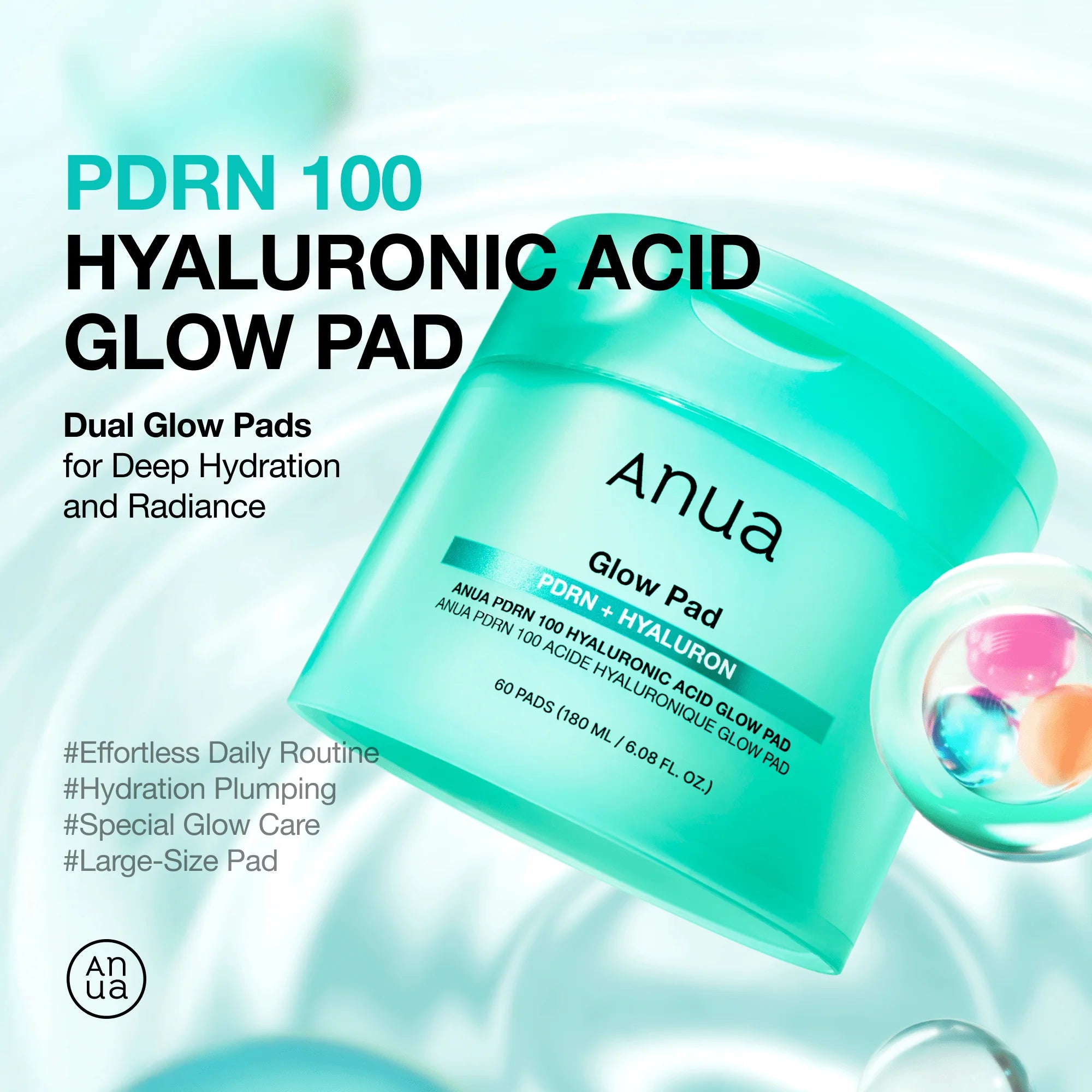 Anua PDRN 100 Hyaluronic Acid Glow Pad 60 Pads / 180ml