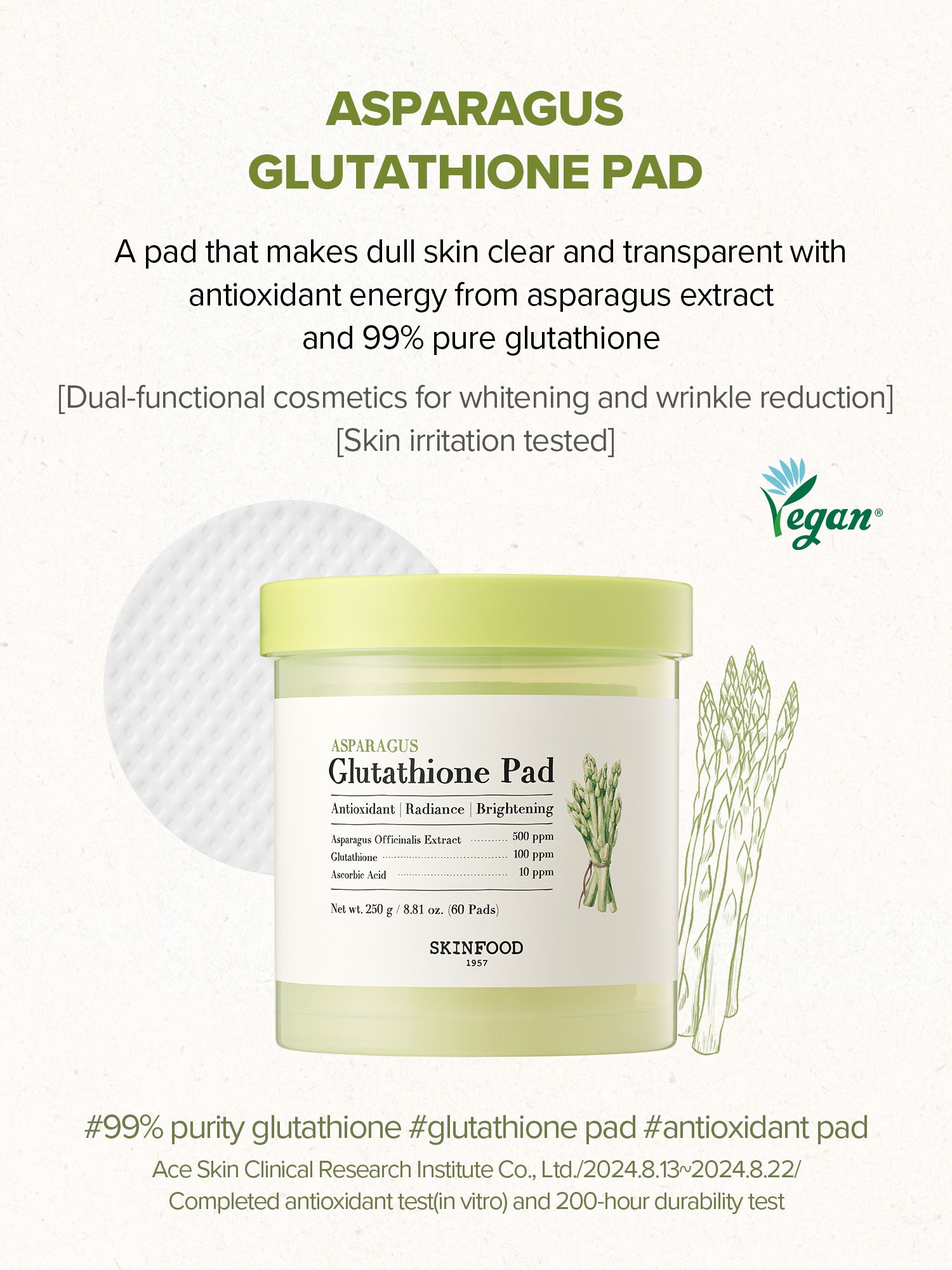 SKINFOOD Asparagus Glutathione Pad 60 Pads